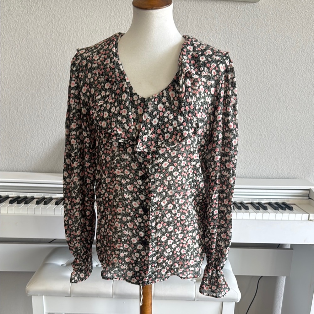 Vintage Floral Ruffle Blouse 1990s by Notches Ladies Sz Medium
